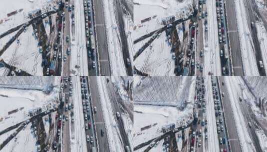航拍冬天G5京昆高速雅西段大雪造成交通拥堵高清在线视频素材下载