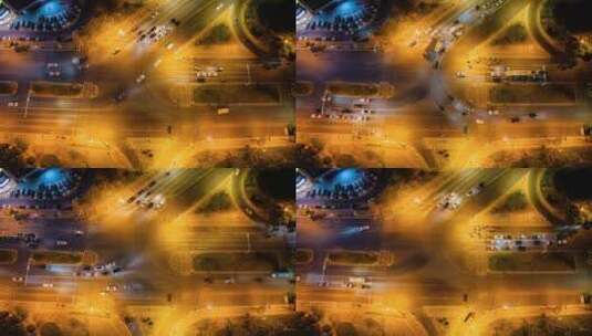九江荷花垄交通路口夜景顶视图航拍延时高清在线视频素材下载