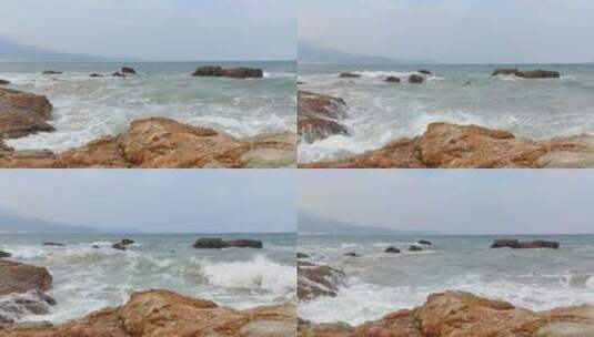 实拍夏天海边海浪岩石浪花冲击高清在线视频素材下载