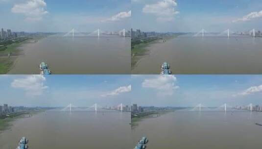 湖北武汉长江二桥交通航拍高清在线视频素材下载
