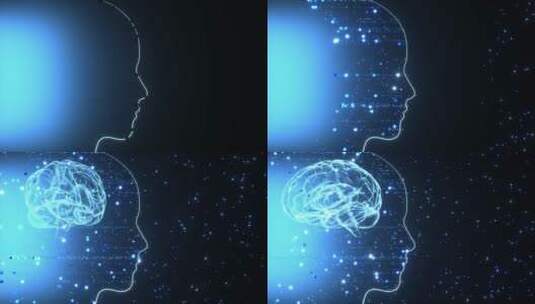 发光粒子人脸扫描科技和大脑C4D动画高清在线视频素材下载