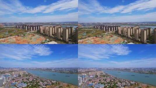 湖南长沙湘江城市全景航拍高清在线视频素材下载
