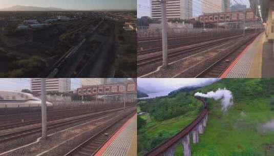 航拍火车高铁行驶4K高清在线视频素材下载