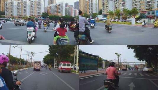 马路上骑电单车 骑行第一人称视角 街景高清在线视频素材下载