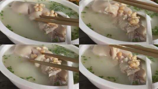 猪蹄花汤筷子慢动作高清在线视频素材下载