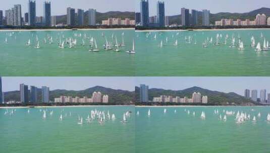 航拍广东省青少年帆船比赛高清在线视频素材下载