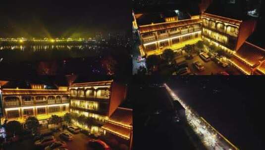 上津古镇城市夜景灯笼灯光4K航拍4高清在线视频素材下载