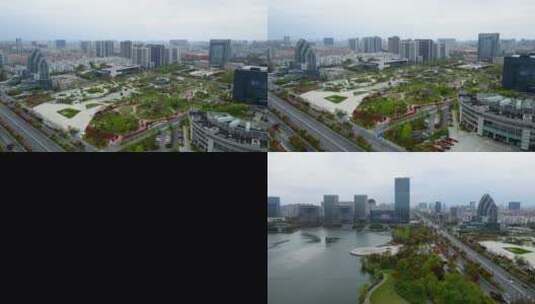 4k 航拍江苏盐城城市建筑天际线大画幅高清在线视频素材下载