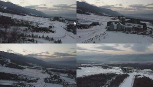 鳌山滑雪场高山滑雪空景航拍4K高清在线视频素材下载
