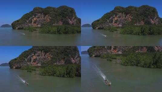 泰国知名景点攀牙湾海面渔船高清在线视频素材下载
