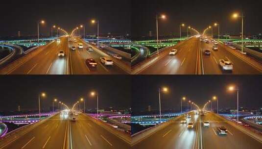 俯瞰城市立交桥交通夜景高清在线视频素材下载