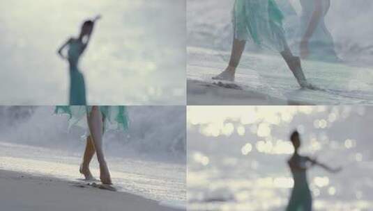 海边舞蹈女子高清在线视频素材下载