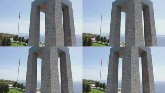 恰纳卡莱烈士纪念碑和土耳其国旗高清在线视频素材下载