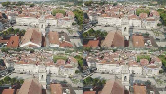 飞往葡萄牙吉马良斯图拉尔广场的圣佩德罗教堂高清在线视频素材下载