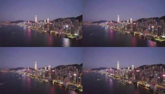 香港蓝调城市夜景航拍高清在线视频素材下载