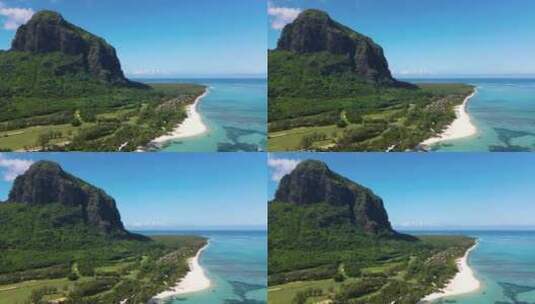 Le Morne Beach Mauritius热带海滩与棕榈树和白色沙滩蓝色的海洋和海滩床与高清在线视频素材下载