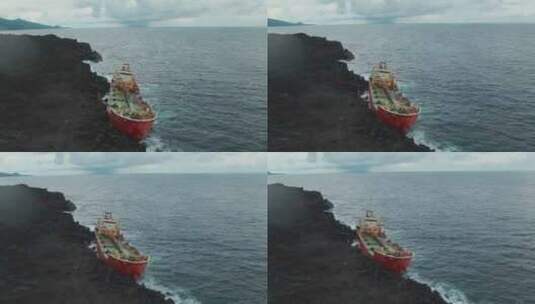 大海边搁浅的轮船高清在线视频素材下载