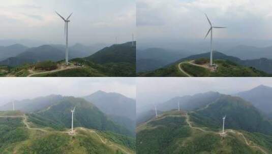 4k风车风电风车特写风能电力蓝天白云青山高清在线视频素材下载