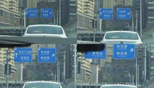 驾驶室车窗外第一视角重庆路牌指引路标方向高清在线视频素材下载