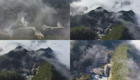 江西某地航拍高山森林云海建筑空镜大远景高清在线视频素材下载