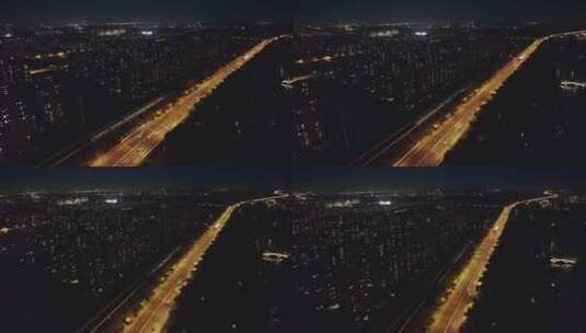 航拍上海城市轨道交通夜景高清在线视频素材下载