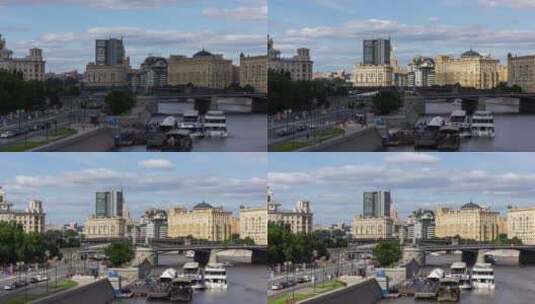 城市交通繁忙的街道河流高清在线视频素材下载