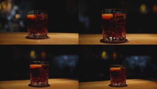 桌子上的酒精饮料准备在木制酒吧桌上提供特写移动镜头高清在线视频素材下载