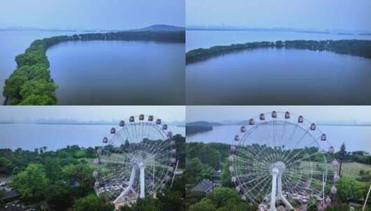 航拍武汉东湖景色高清在线视频素材下载