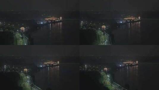 航拍松江浦江之首分水龙王庙夜景高清在线视频素材下载