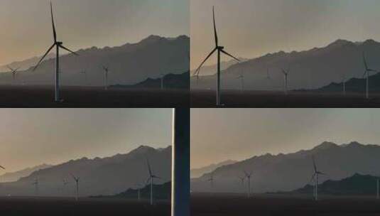 清晨时的风力发电机高清在线视频素材下载
