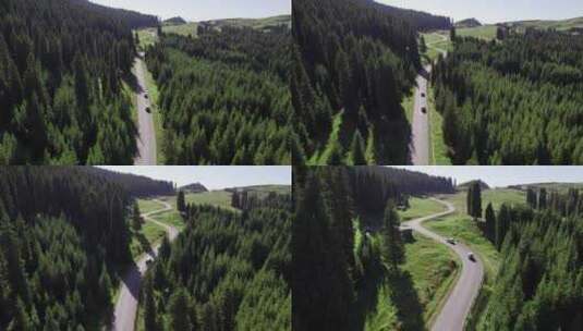 航拍汽车行驶 树林公路高清在线视频素材下载