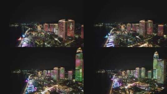 烟台世贸大厦海滨广场夜景航拍高清在线视频素材下载