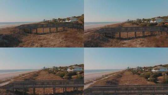 沿着南卡罗来纳州海滩有走道的沙滩沙丘高清在线视频素材下载