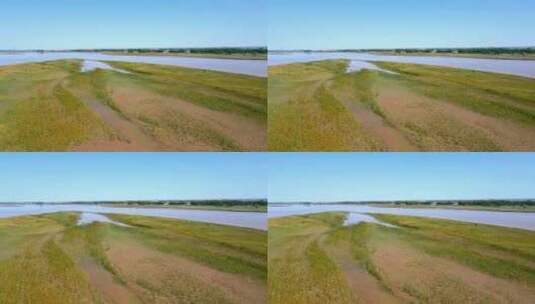 黄河滩地湿地-河道河滩航拍高清在线视频素材下载