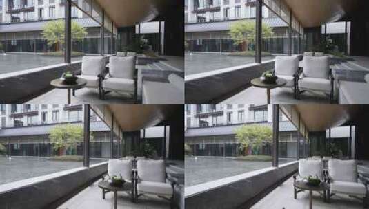 新中式传统建筑合院别沙发休闲区高清在线视频素材下载