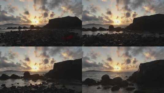 海边礁石清晨日出高清在线视频素材下载