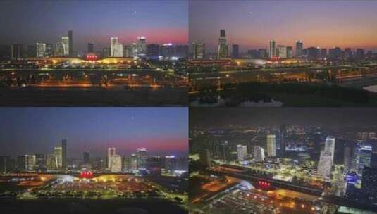 苏州高铁新城夜景航拍高清在线视频素材下载