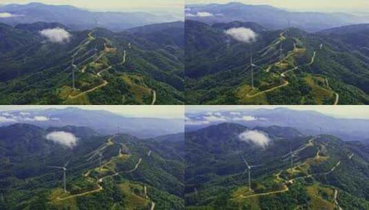 航拍高山云雾风车风能风力发电高清在线视频素材下载