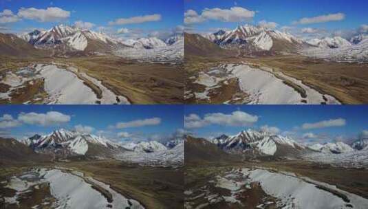 4K自然航拍延时海拔5000米雪山冰原带草甸高清在线视频素材下载