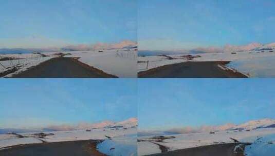 自驾游新疆伊犁琼库什台雪后草原公路高清在线视频素材下载