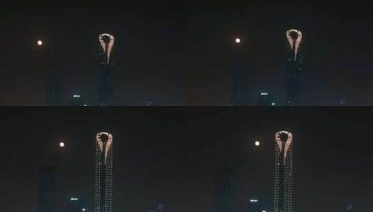 苏州国金中心满月夜景无人机航拍4k宣传片高清在线视频素材下载