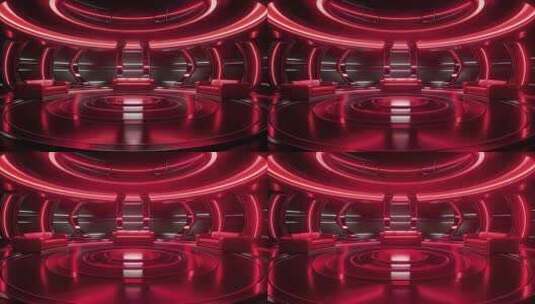 3D红色赛博朋克舞台空间高清在线视频素材下载