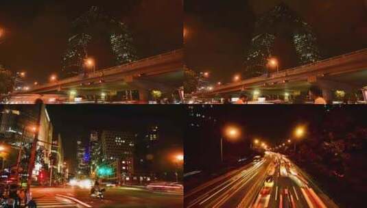 北京城市夜景车流灯光开车拥堵车水马龙高清在线视频素材下载