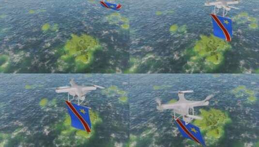 在海上悬挂刚果民主共和国国旗的无人机高清在线视频素材下载