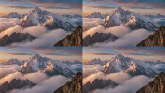 雪山云雾森林阳光树林远山峰大自然生态风景高清在线视频素材下载