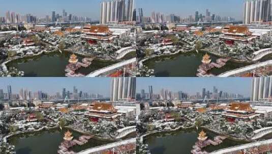 长沙地标建筑雪景开福寺雪景高清在线视频素材下载