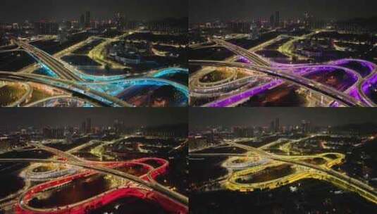 4K航拍广州新塘立交桥夜景车流高清在线视频素材下载