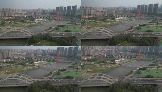 中和湿地公园桥小河 锦江 公园蓝天草地高清在线视频素材下载