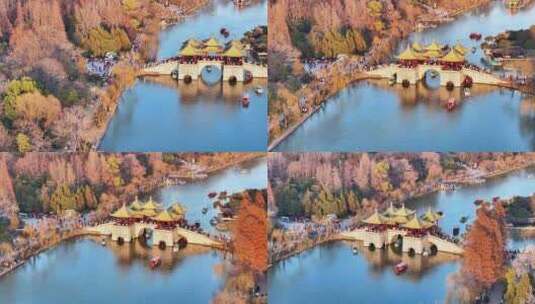 航拍瘦西湖风景区大明寺观音山园林寺庙高清在线视频素材下载