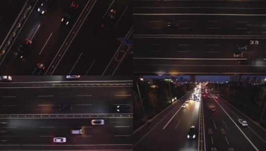 夜晚街道车流航拍高清在线视频素材下载